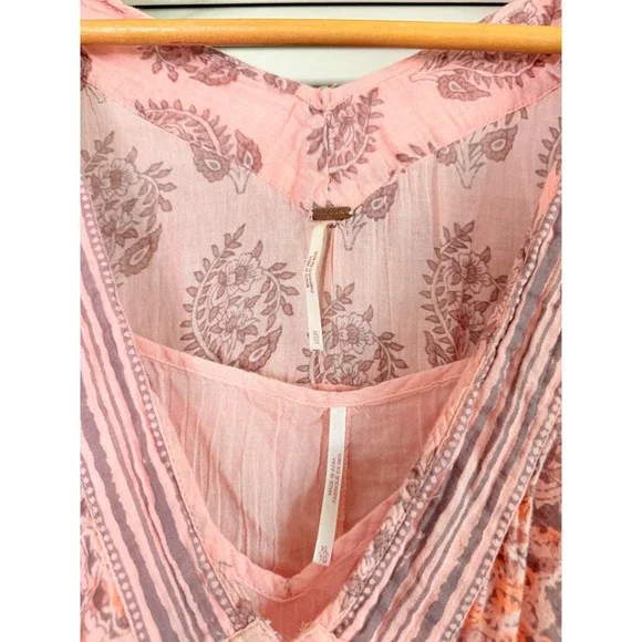Free People Midi Dress Womens XL Pink Paisley Embroidered Boho Gauze - Picture 4 of 4